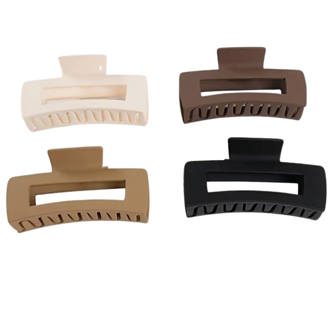 4 Pcs Matt Rectangular Claw Clips – Premium Hair Clutcher Mixed Colors