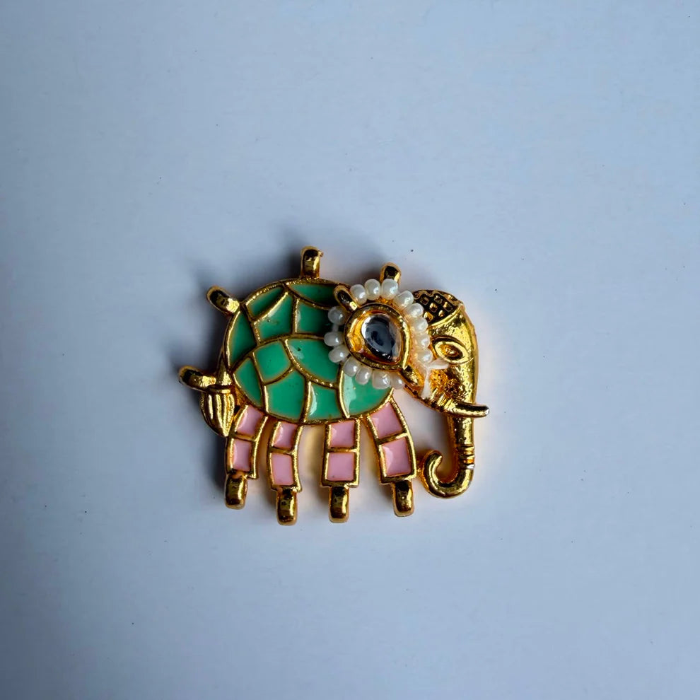 Elephant Kundan charm green