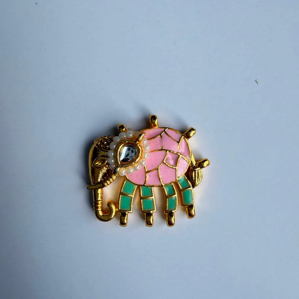 Elephant Kundan charm green pink