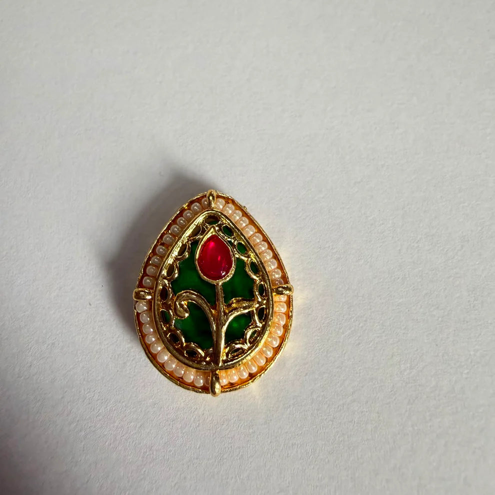 Drop Kundan rakhi charm green