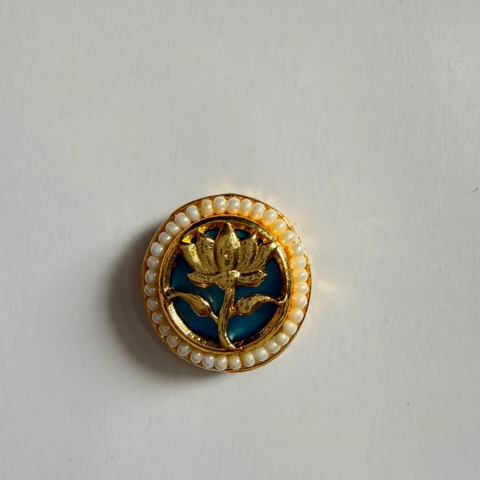 Round Kundan lotus rakhi charm blue