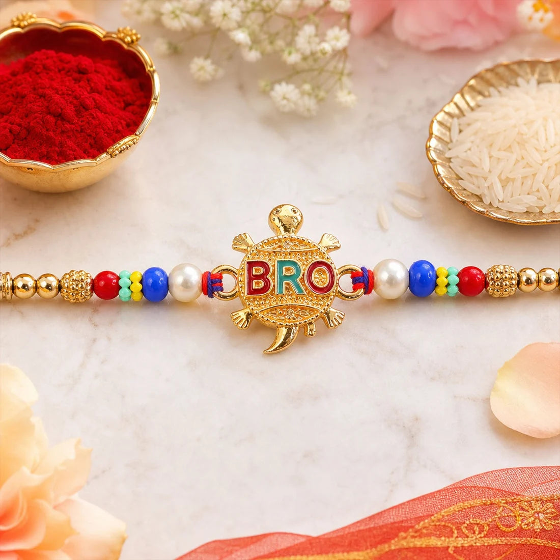 Bro Charm Designer Rakhi with Beaded Festive Celebration Look