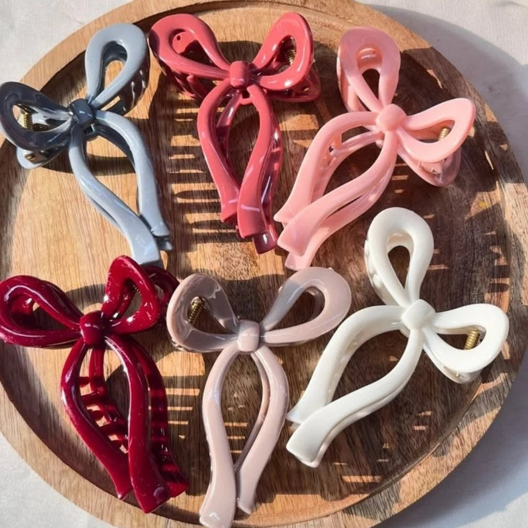 6 Pcs Shining Bow Tie Claw Clip Big Size    – Premium Hair Clutcher Mixed Colors