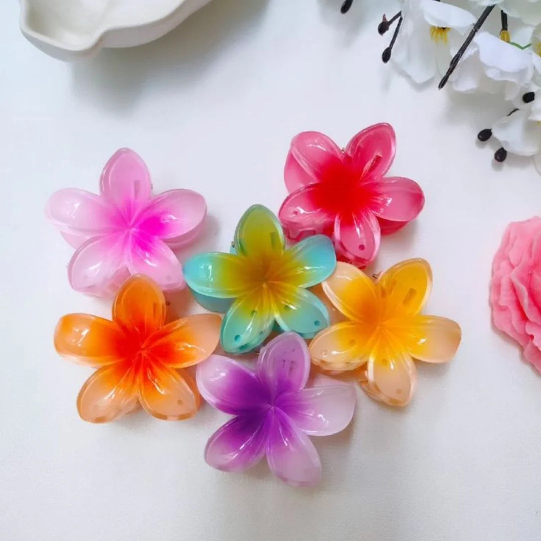 6 Pcs Resin flower medium size  – Premium Hair Clutcher Mixed Colors