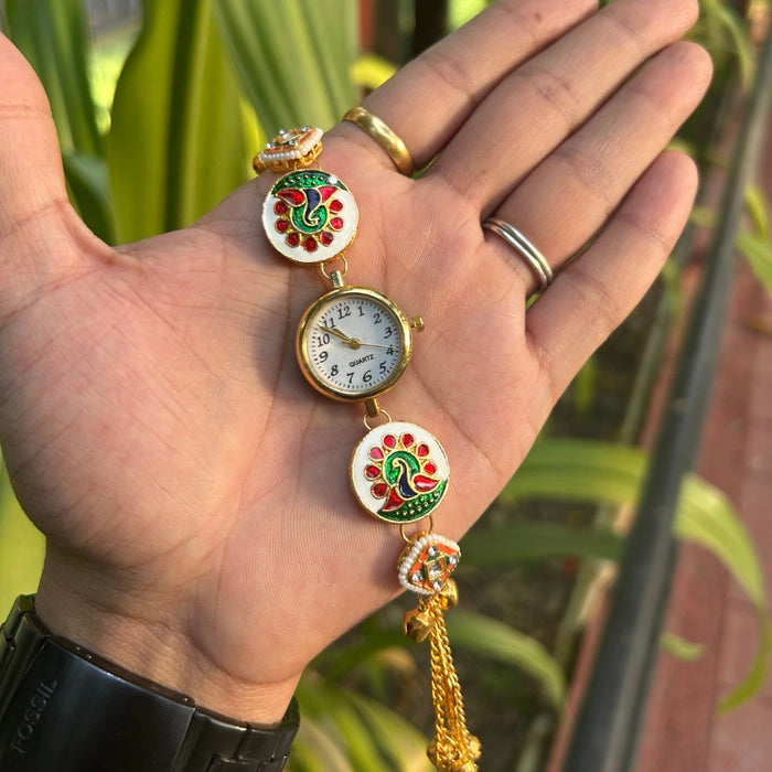 Kashmiri Peacock Design Pearl Watch -3341