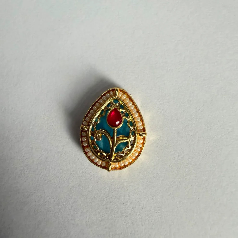 Drop Kundan rakhi charm blue