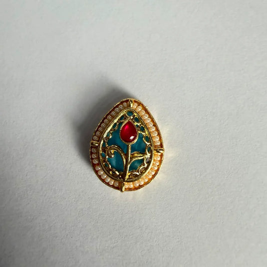 Drop Kundan rakhi charm blue