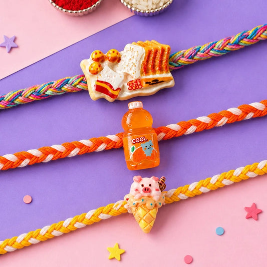 3 Pcs Kids Rakhi Combo Set Raksha Bandhan Fries Drink Ice Cream